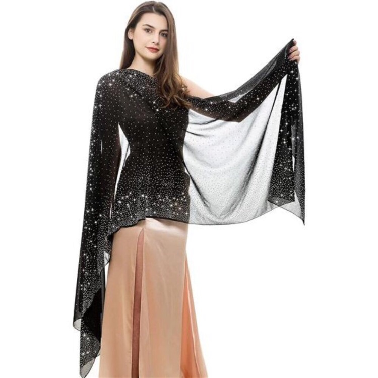 Womens Rhinestones Shawls Wraps Black